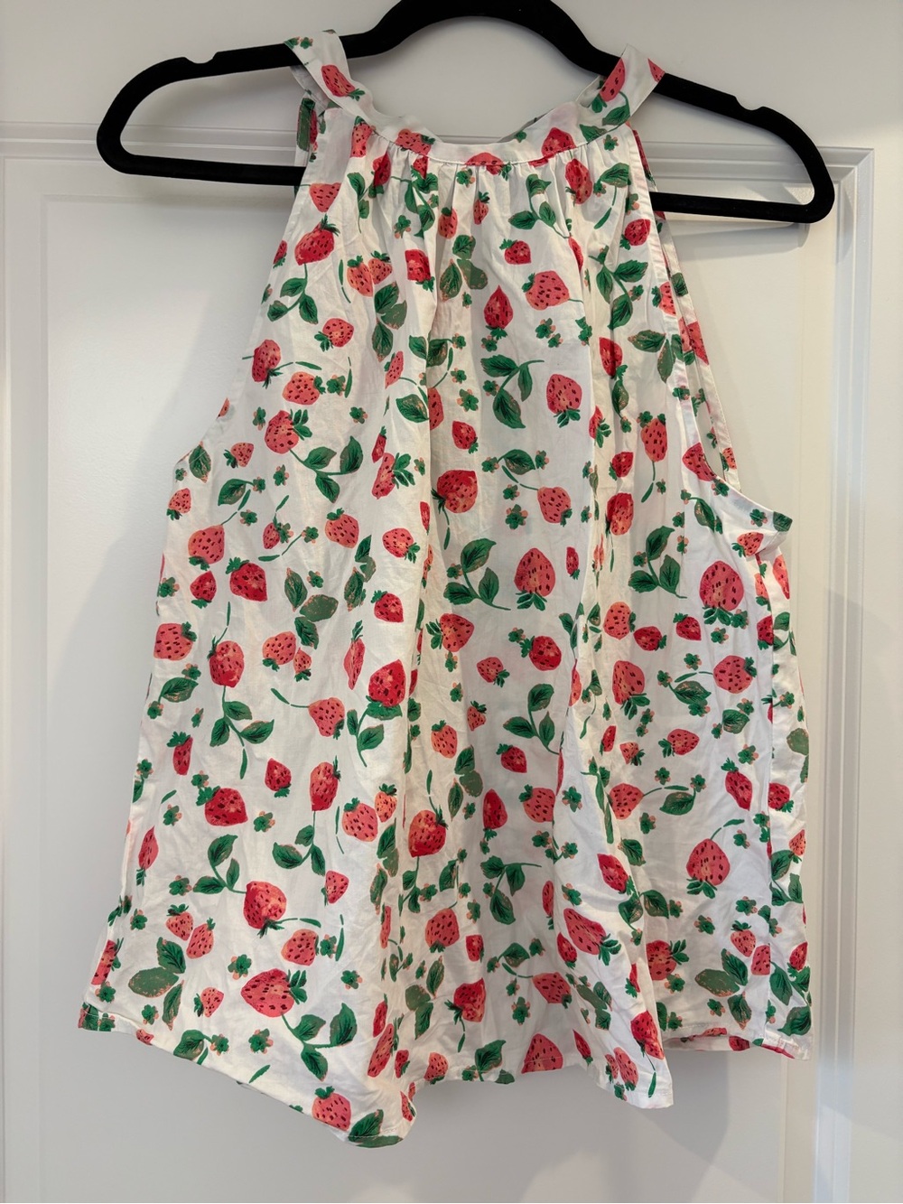 NWOT J. Crew White Strawberry Print Halter Top with Neck Tie (Size M)